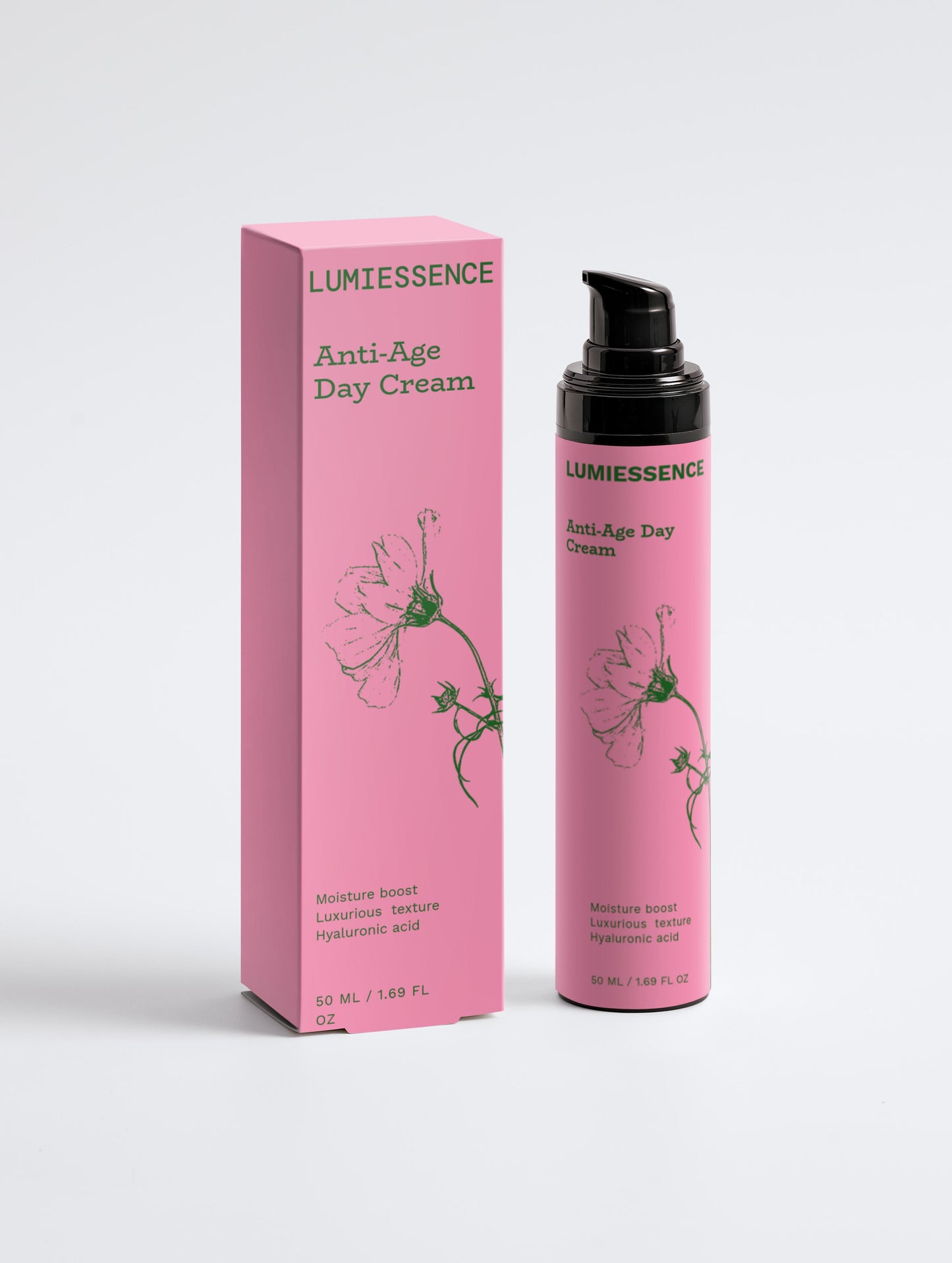 Anti-Age Day Cream with marine actives and Hyaluronic Acid in luxurious packaging.