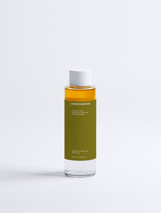 BiPhasic Make-up Remover bottle showing dual-phase oil and water layers.