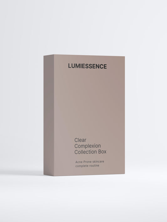 Clear Complexion Collection Box with cleanser, cream, and serum for complete skincare.