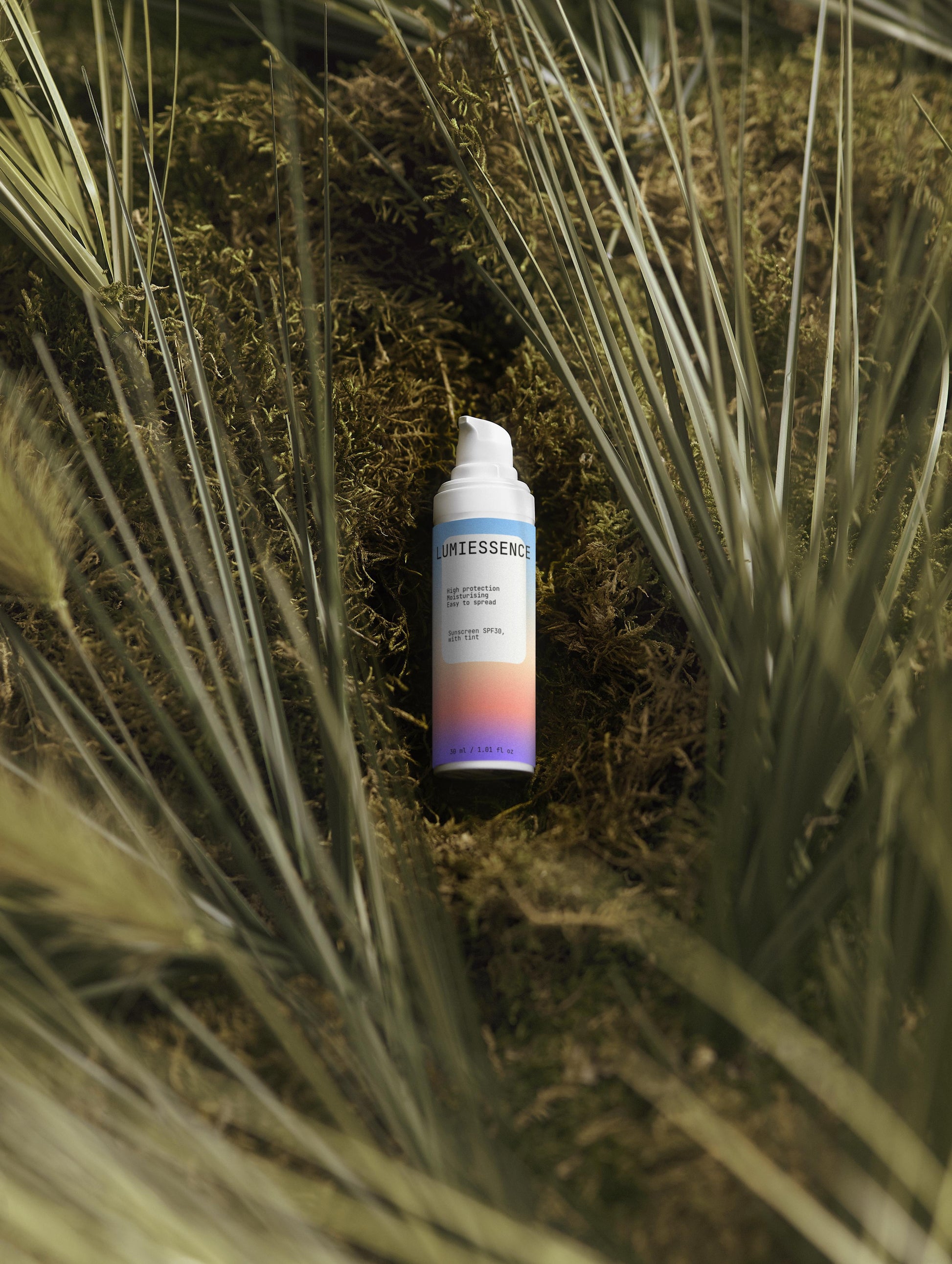 Mineral-based tinted sunscreen SPF30 bottle with a sleek design