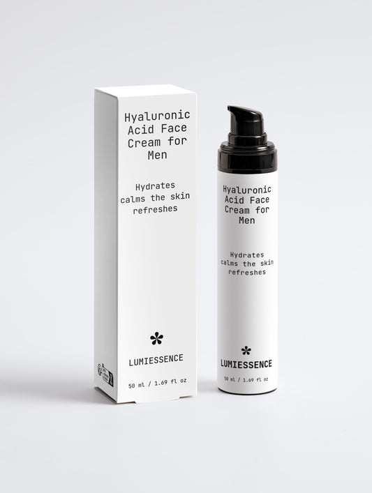 Hyaluronic Acid Face Cream for Men in sleek, minimalist packaging.