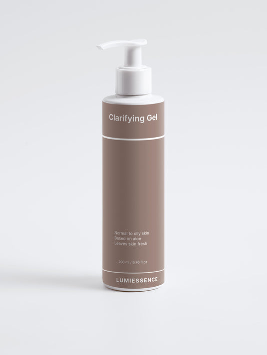 Bottle of Clarifying Gel cleanser with sleek, fresh packaging.